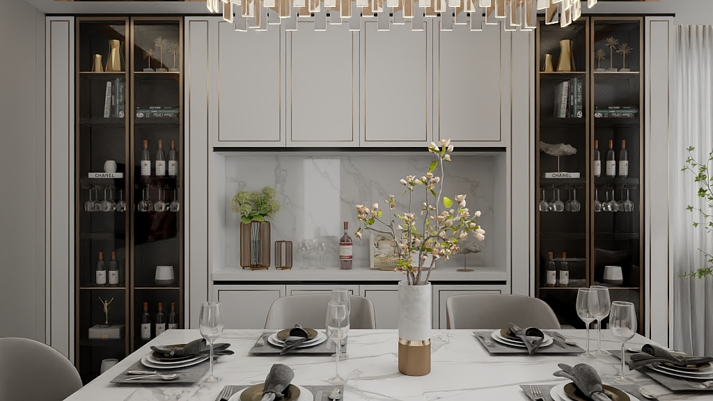 苏比阿瘦-新中式别墅客厅背景墙设计-装修设计方案