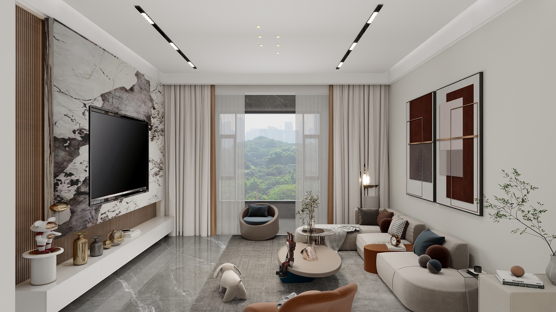 青马整装设计-公园华府99㎡3室装修效果图