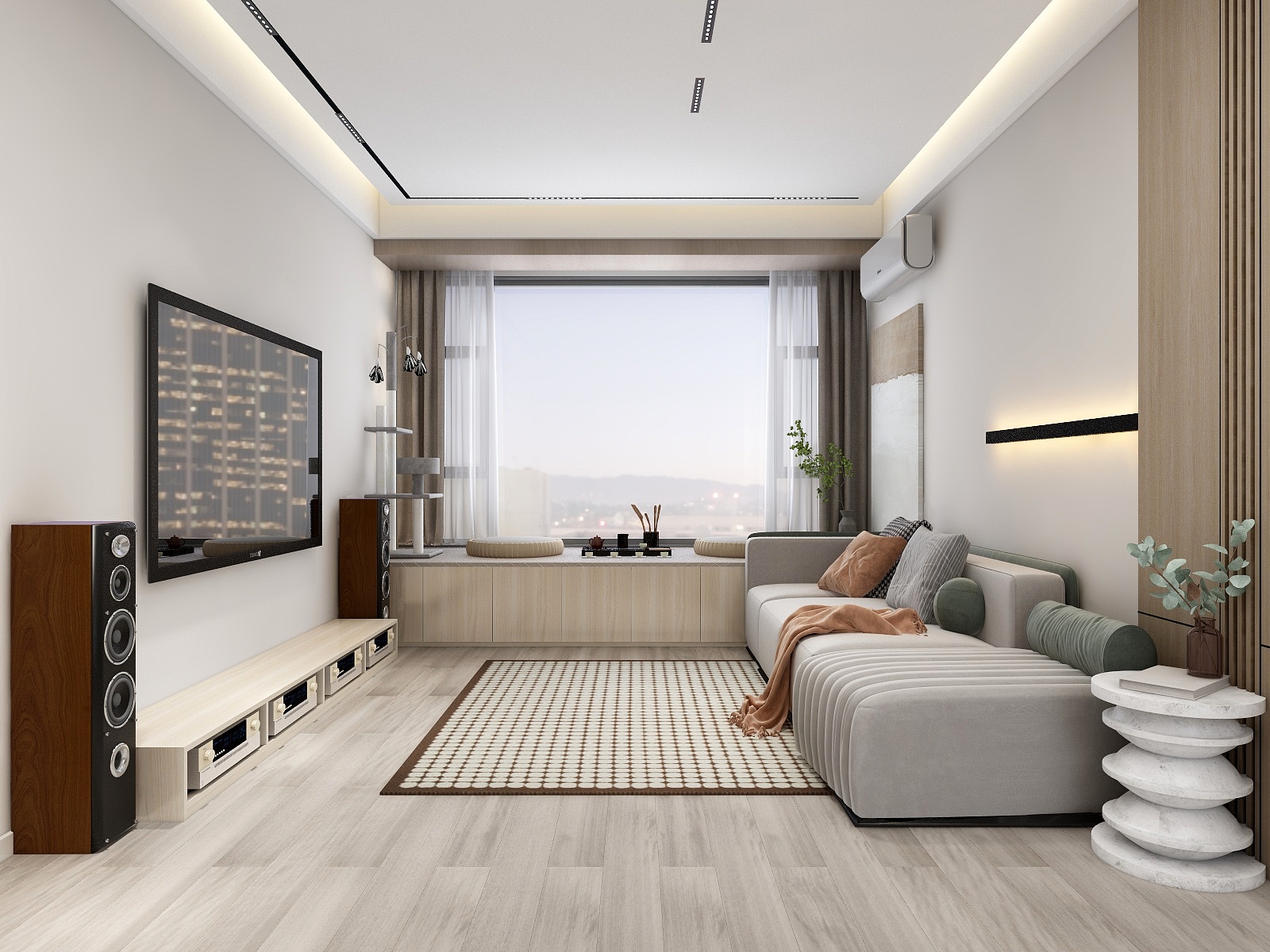 湛智华-现代奶油97平3房装修效果图