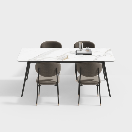 Modern Dining Table Set 3D Model in White