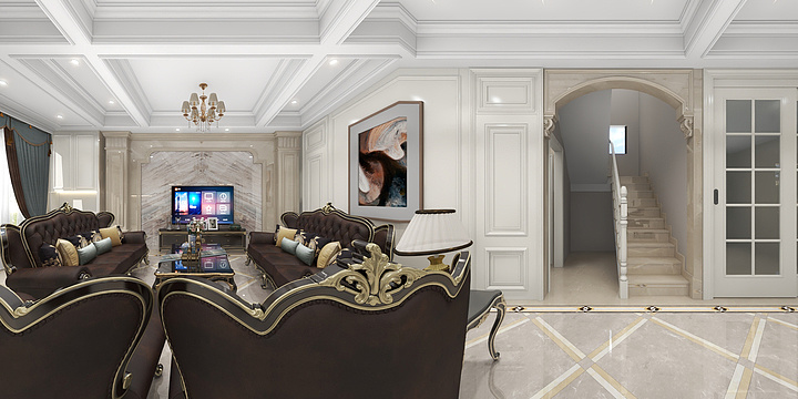一叶设计机构-楚园韩总别墅欧式风格效果图-装修设计方案