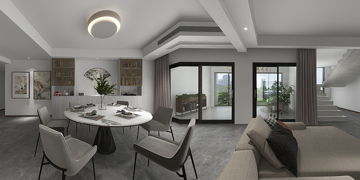 袁思煜-现代极简客餐厅-装修设计方案