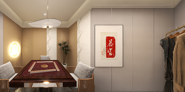 黑色的白BZBD-棋牌室壁布方案-装修设计方案