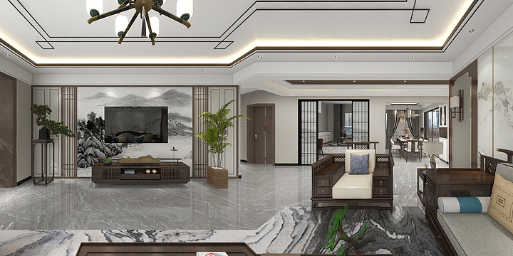 雅效设计工作室-伟业中安景苑-新中式-装修设计方案