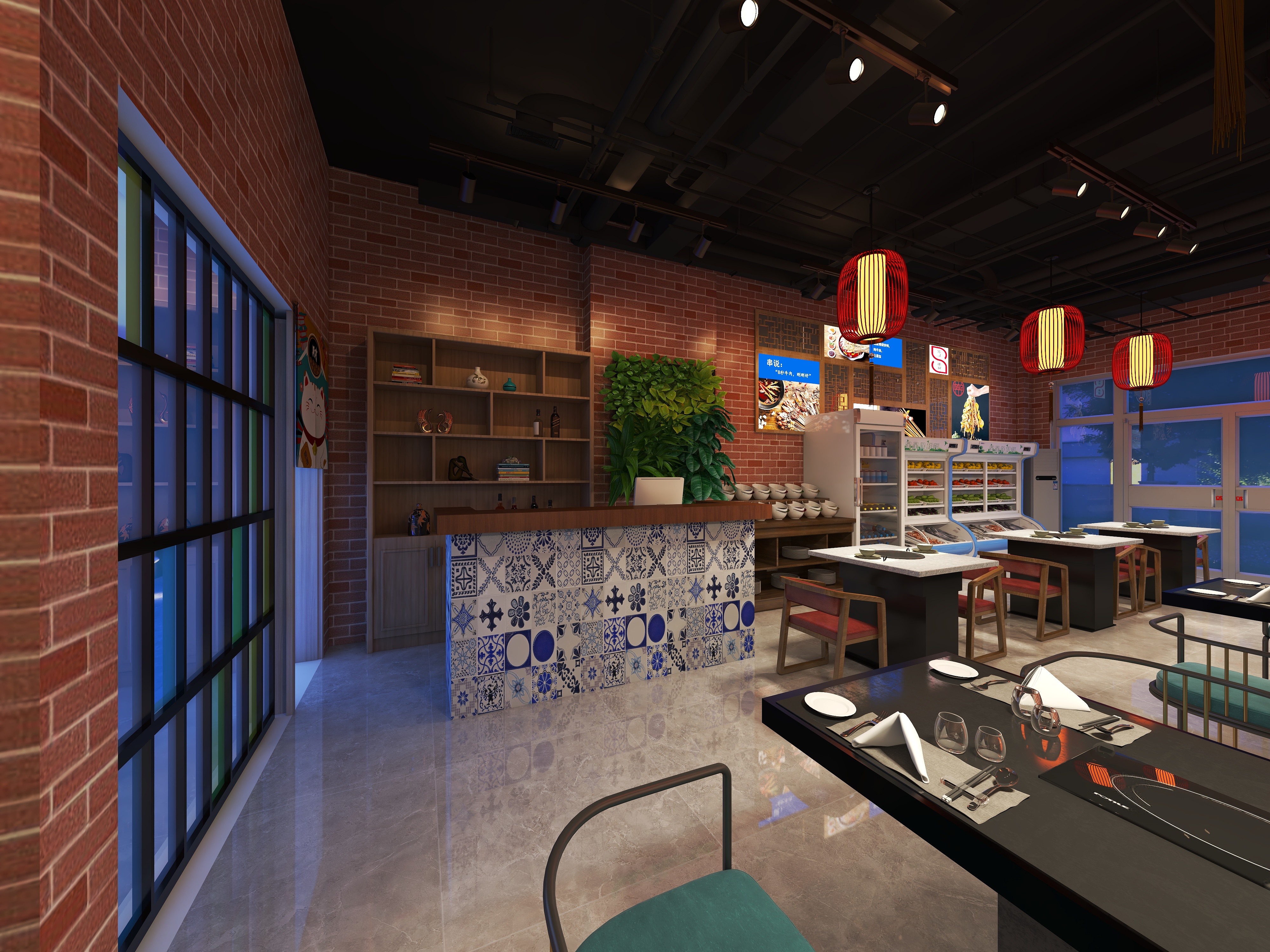 艾雪设计-串串火锅装修效果图