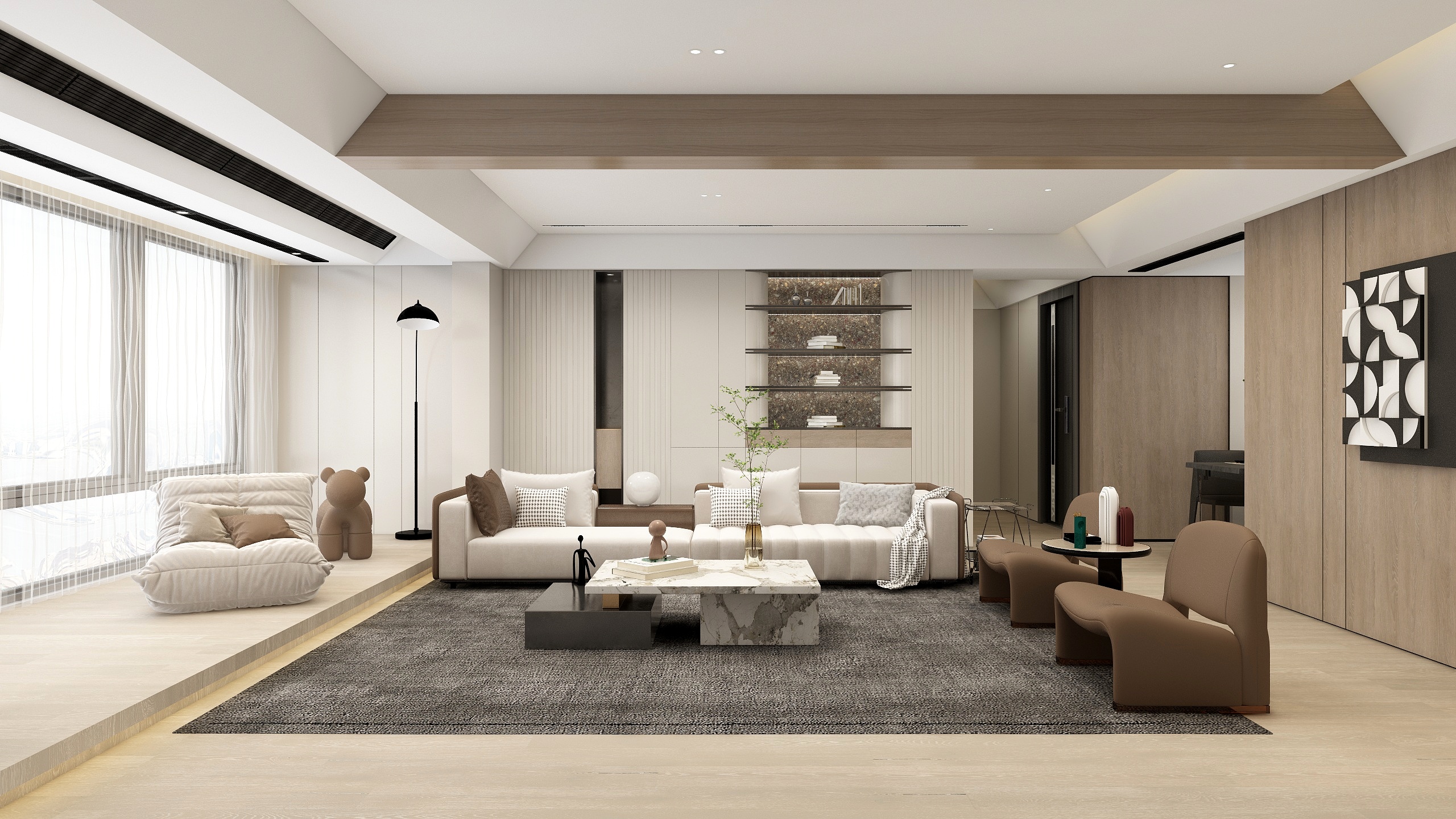 张煜强煜境设计-132平米现代时尚横厅三房装修效果图