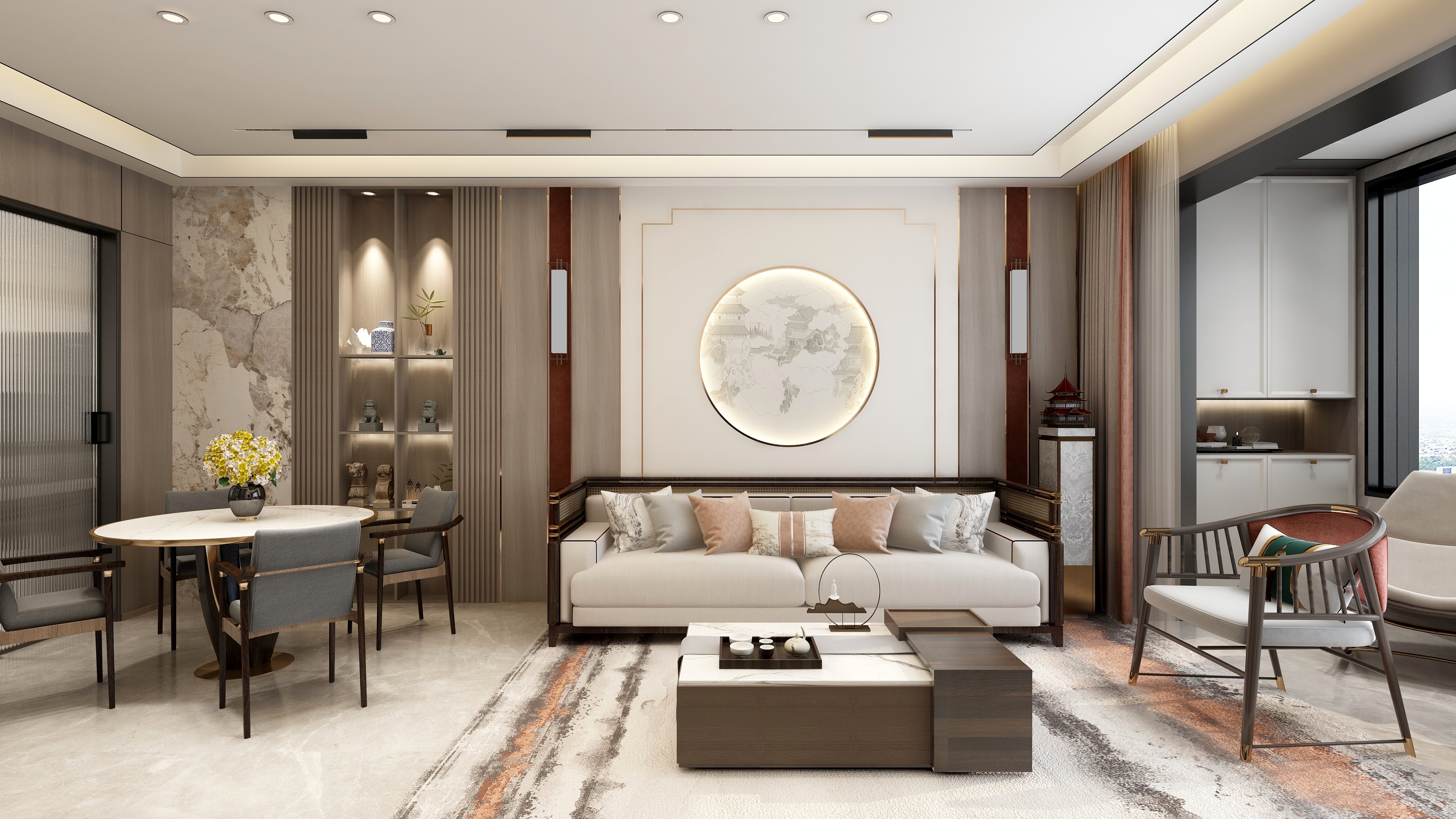 Wang先生设计室-金发嘉园叠拼-新中式装修效果图