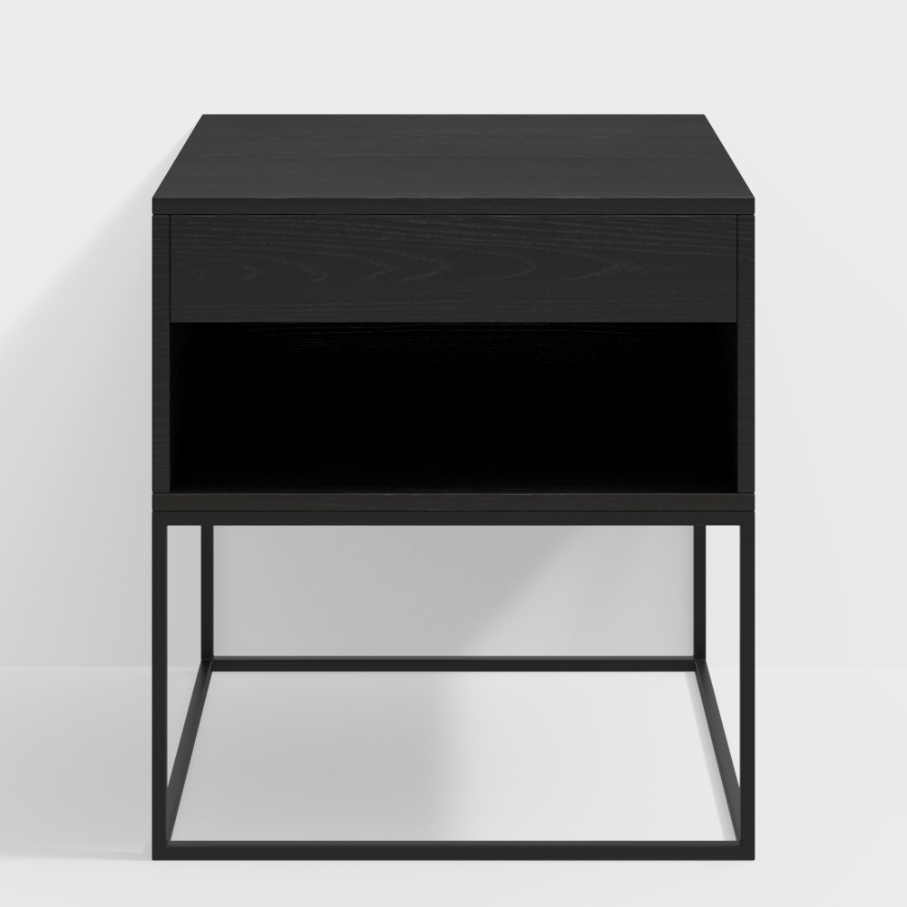 Black Modern Nightstand with Drawer and Black Metal Base