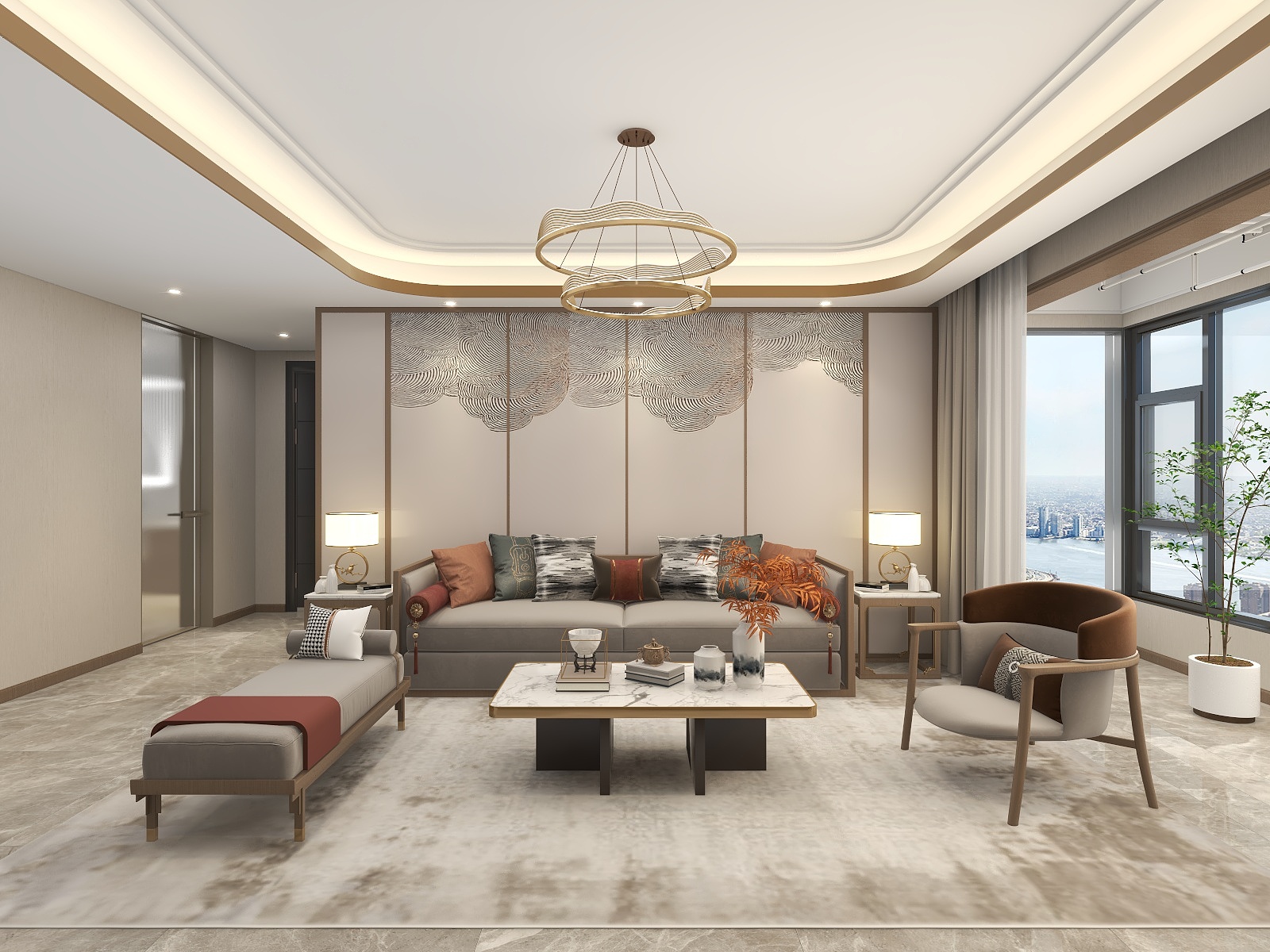 吴爽-新中式风格三室设计装修效果图