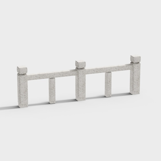 Gray Stone Guardrail 3D Model for Landscaping