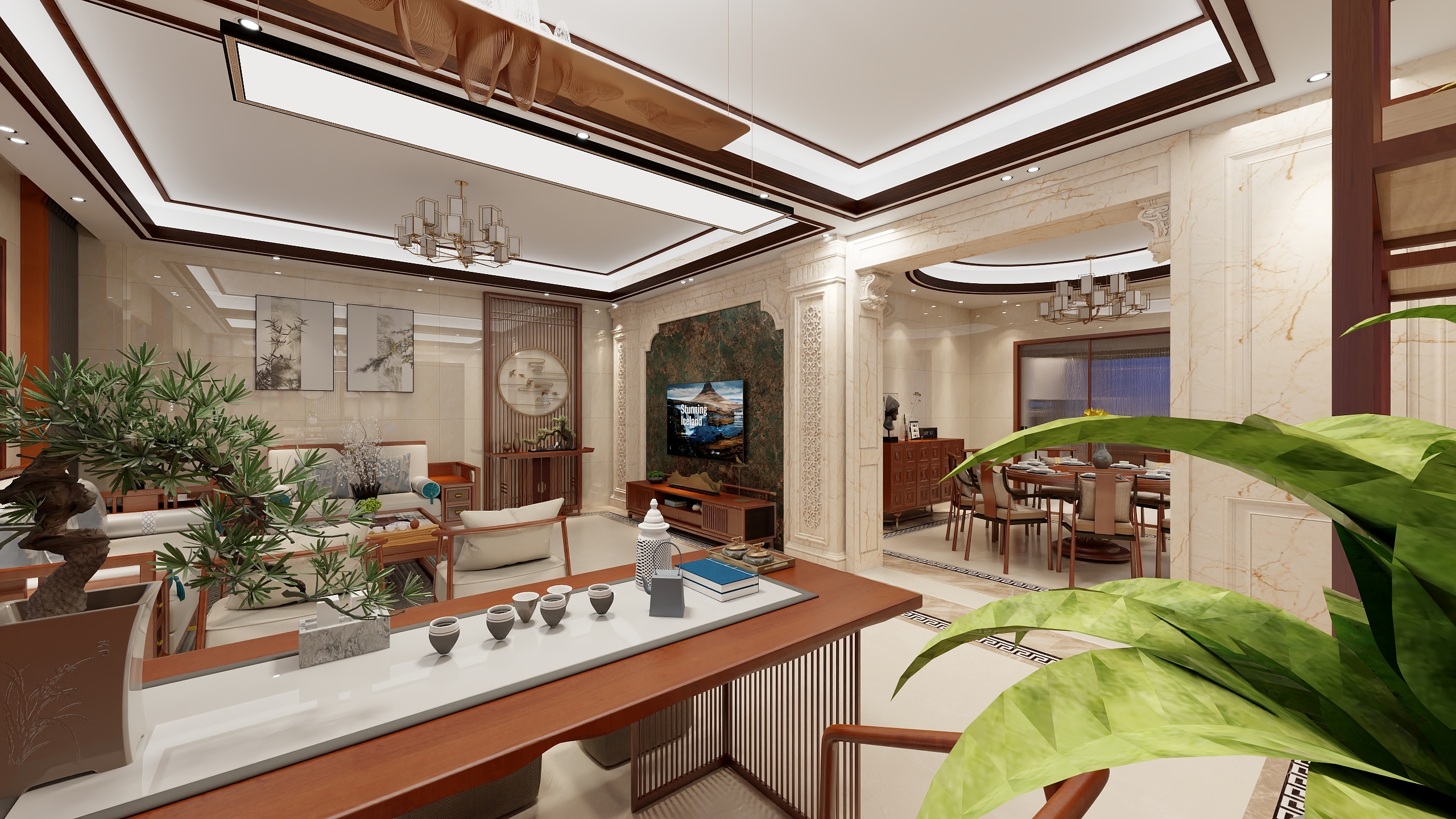 惠州全案设计师-张曾平-奥头中式复式餐厅装饰柜曾总-装修设计方案