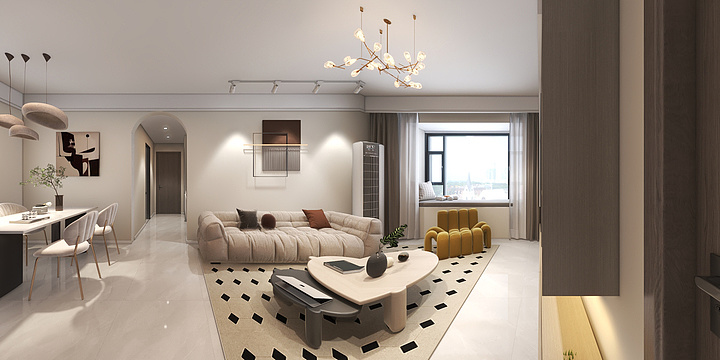 郜设计-水游城|奶油风116平-装修设计方案