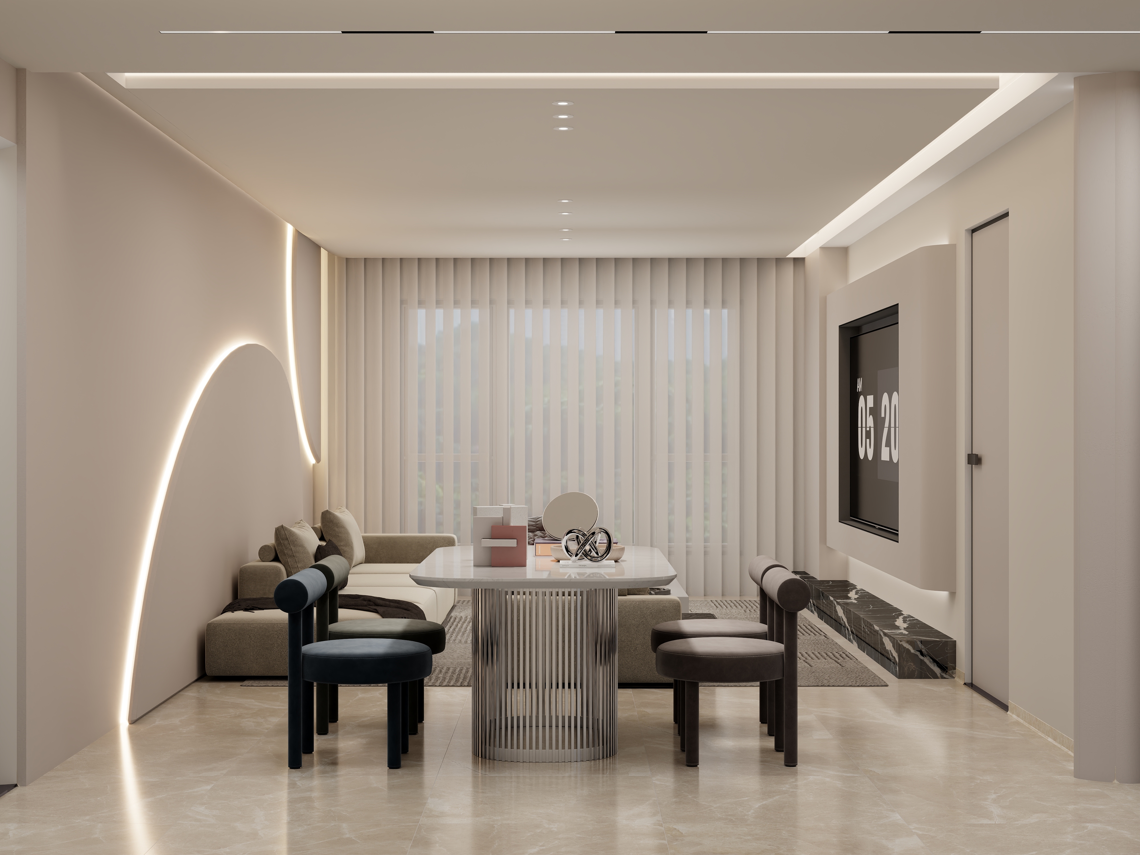 唐山设计师岳镇岭-国花园136平米-奶油极简装修效果图