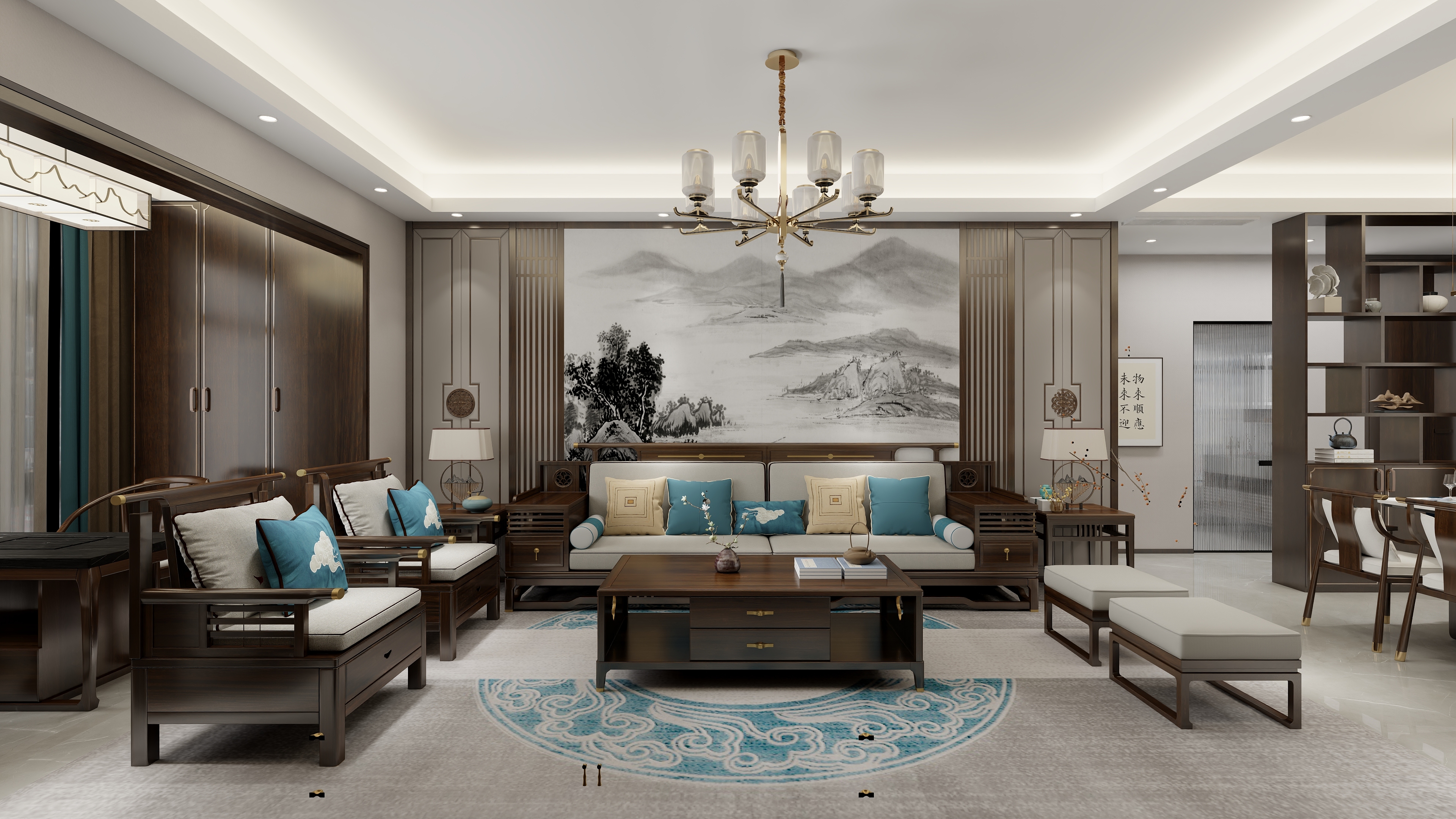 画巢设计工作室-新中式三室装修效果图