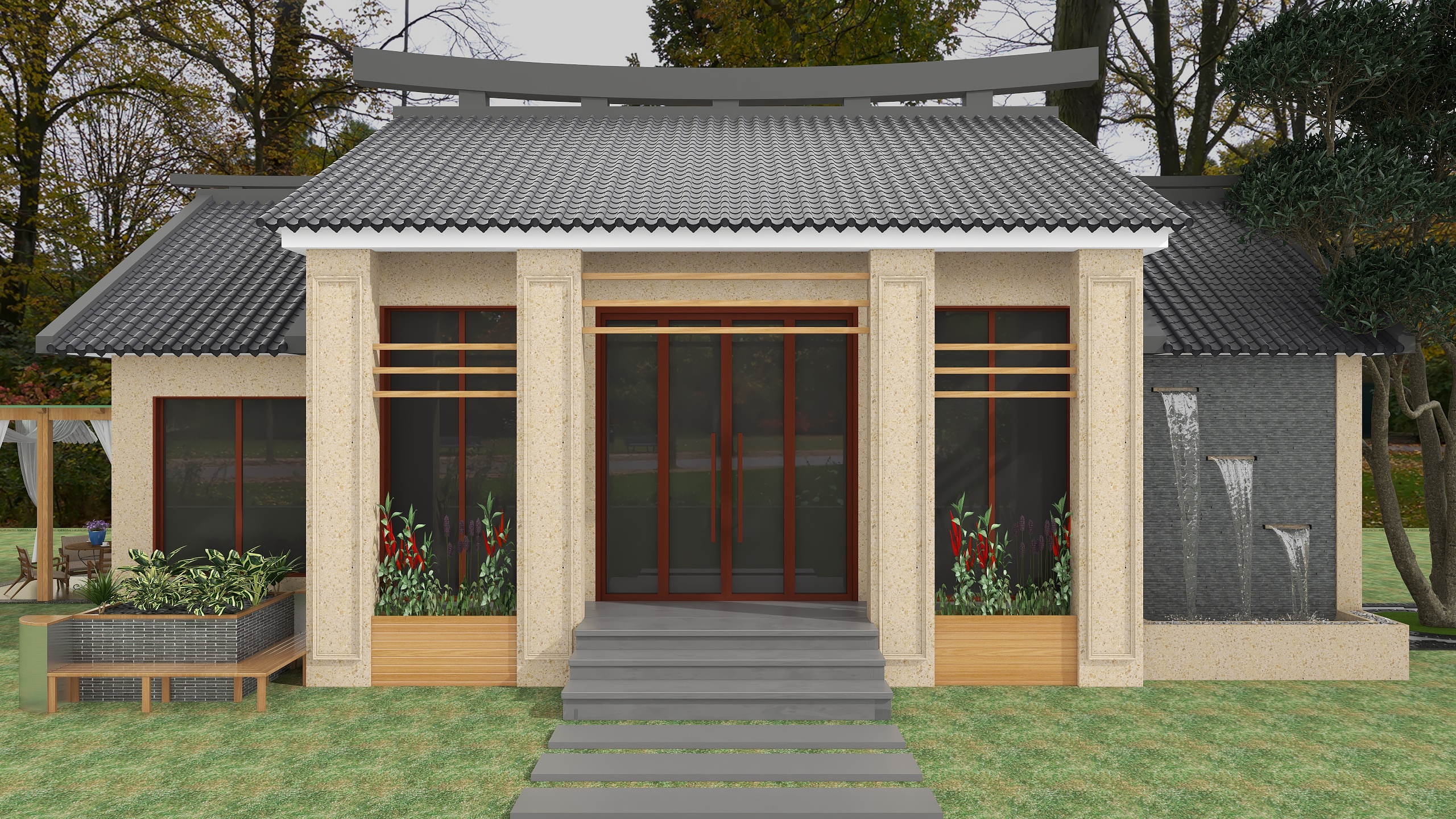 设计师邓杰-中式建筑（自由造型做瓦面）装修效果图