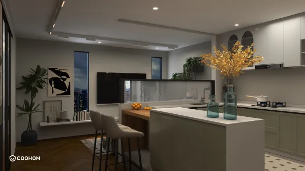 Maximizing the potential of a small studio apartment with an elevated kitchen and dining area.