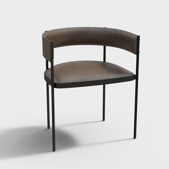 Modern Brown Dining Chair 3D Model with Arms