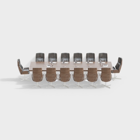 Brown Modern Conference Table and Chair Set 3D Model