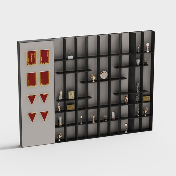 Gray Medal Trophy Pennant Cabinet Rack 3D Model