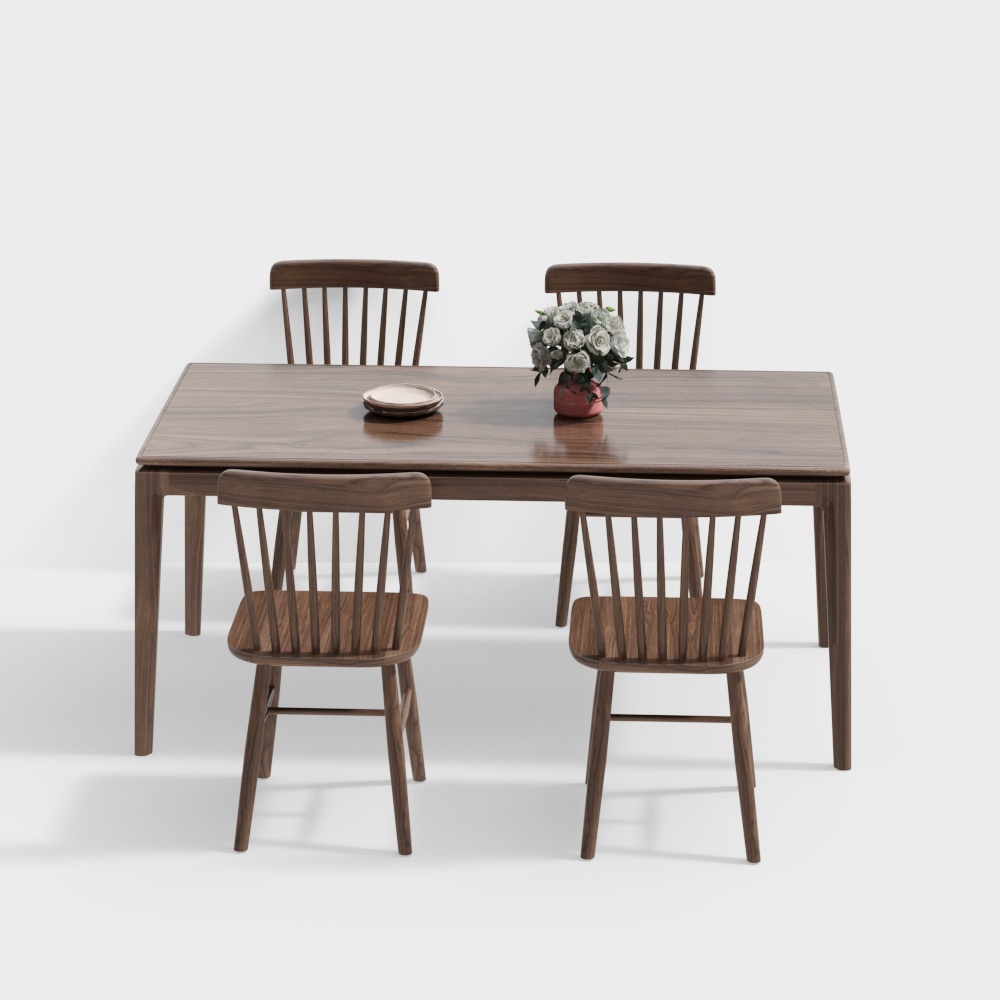 现代胡桃木餐桌椅