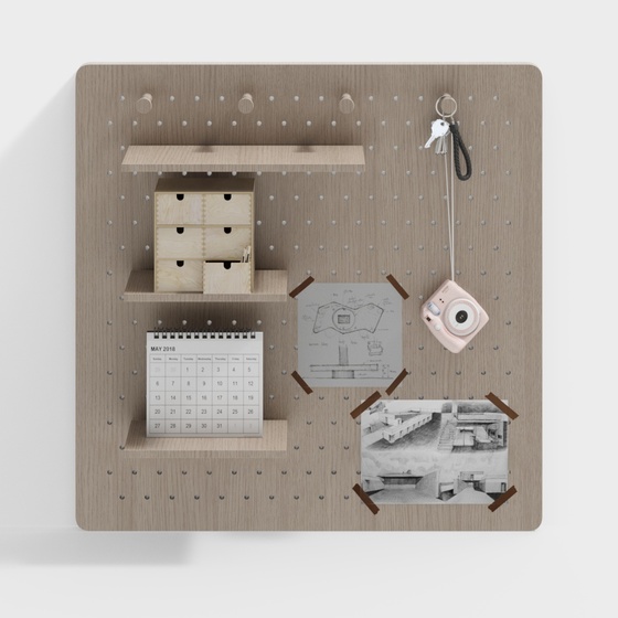 Modern Hole Board Wall Decor Pendant 3D Model in Wood Color
