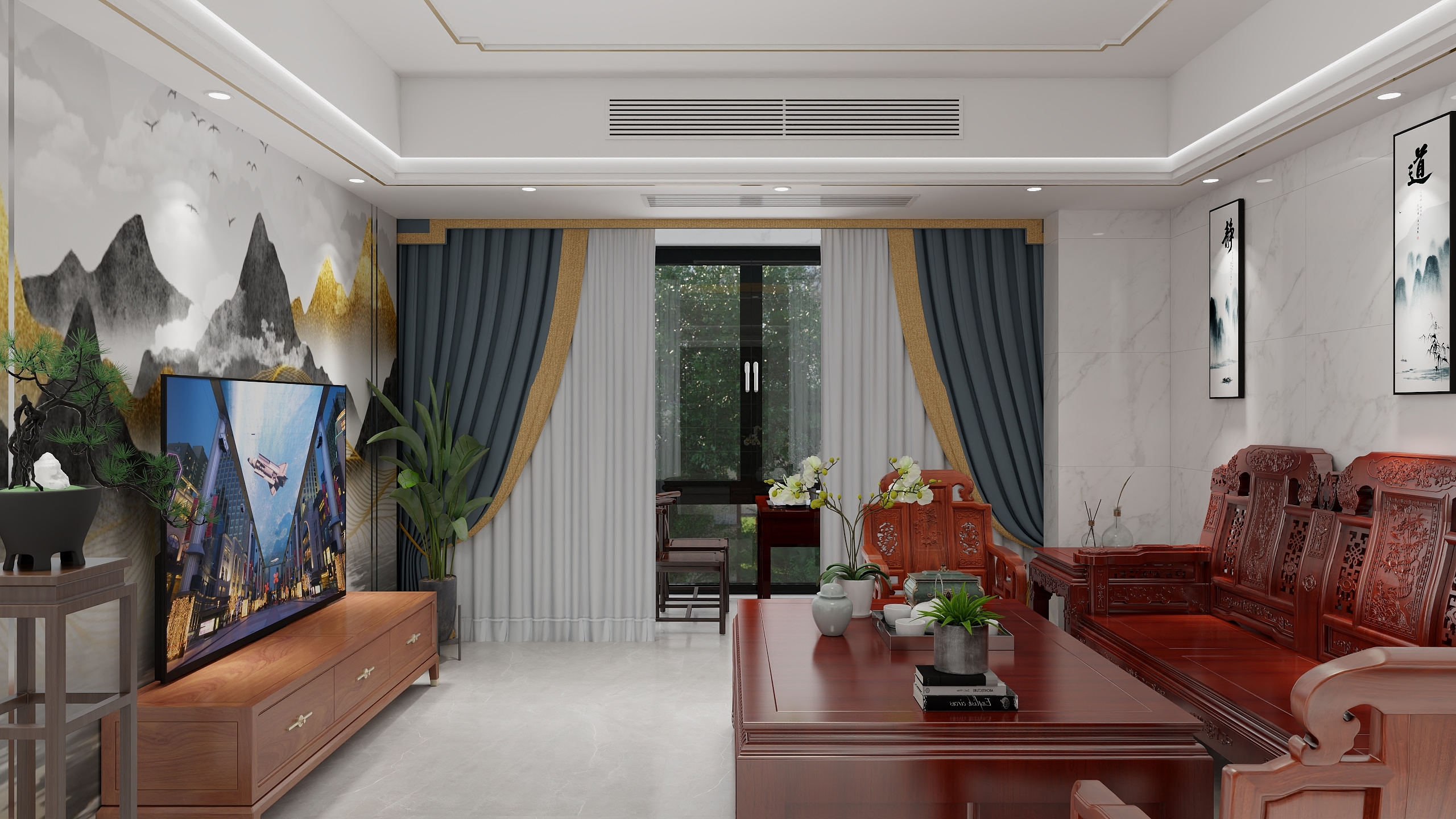 尚业装饰萧工-美昌豪苑小区新中式装修效果图