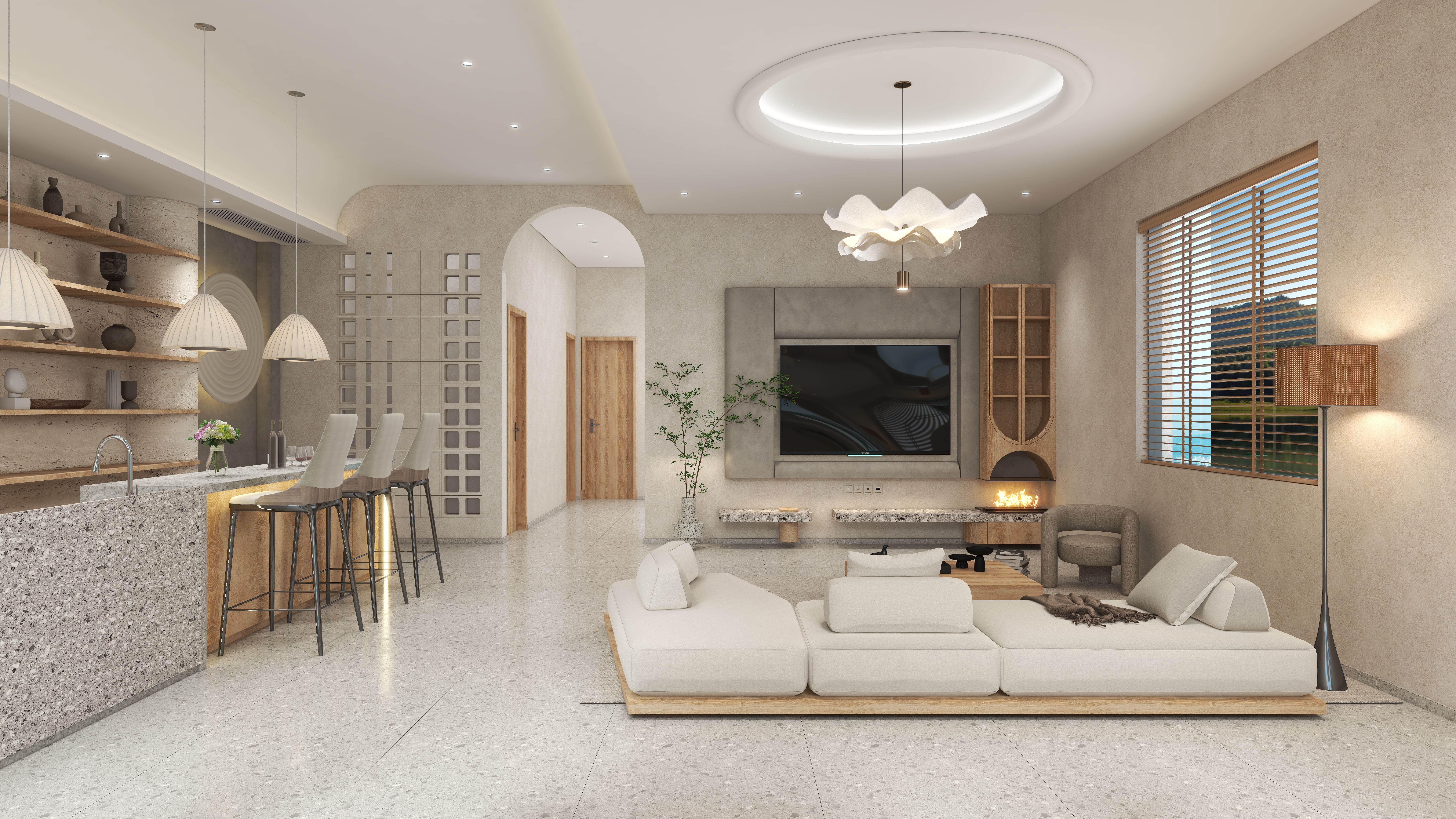 至雅名设-原木奶油——民宿大厅装修效果图