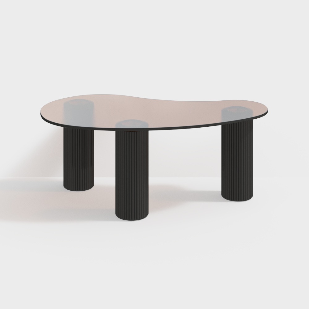 Table basse noire moderne avec verre trempé et 3 pieds