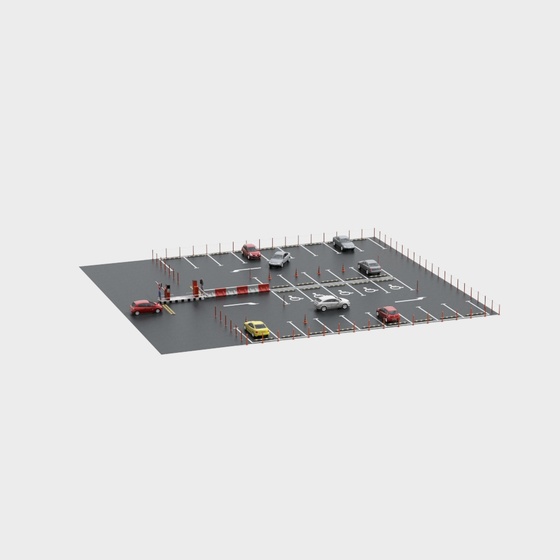 Spacious Gray Commercial Parking Lot 3D Model