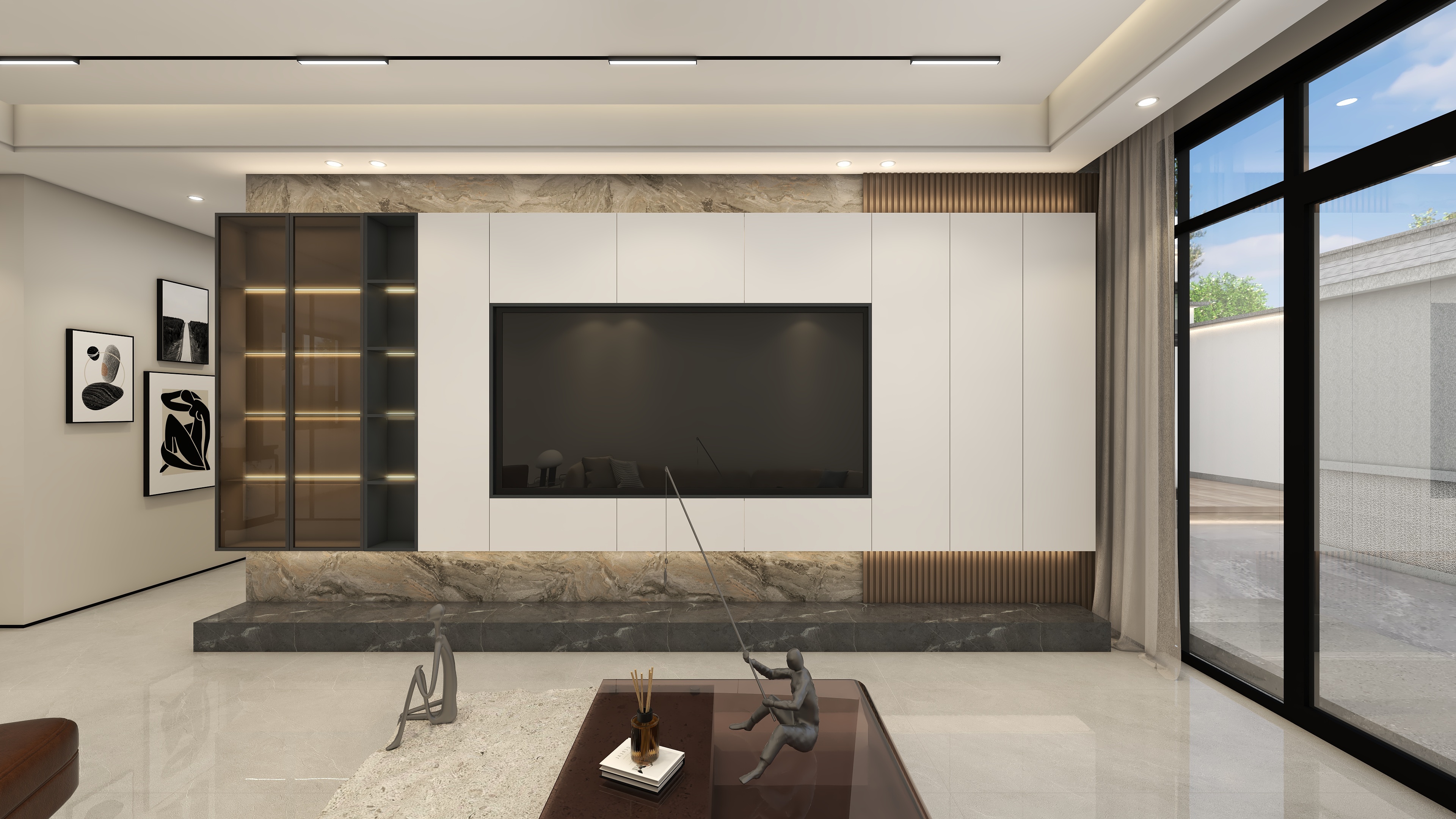 星空设计500一套-三居150㎡现代轻奢四合院装修效果图