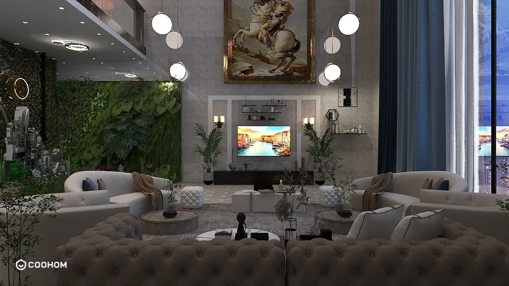 Little Vixen的装修设计方案:Double height luxurious living room 
