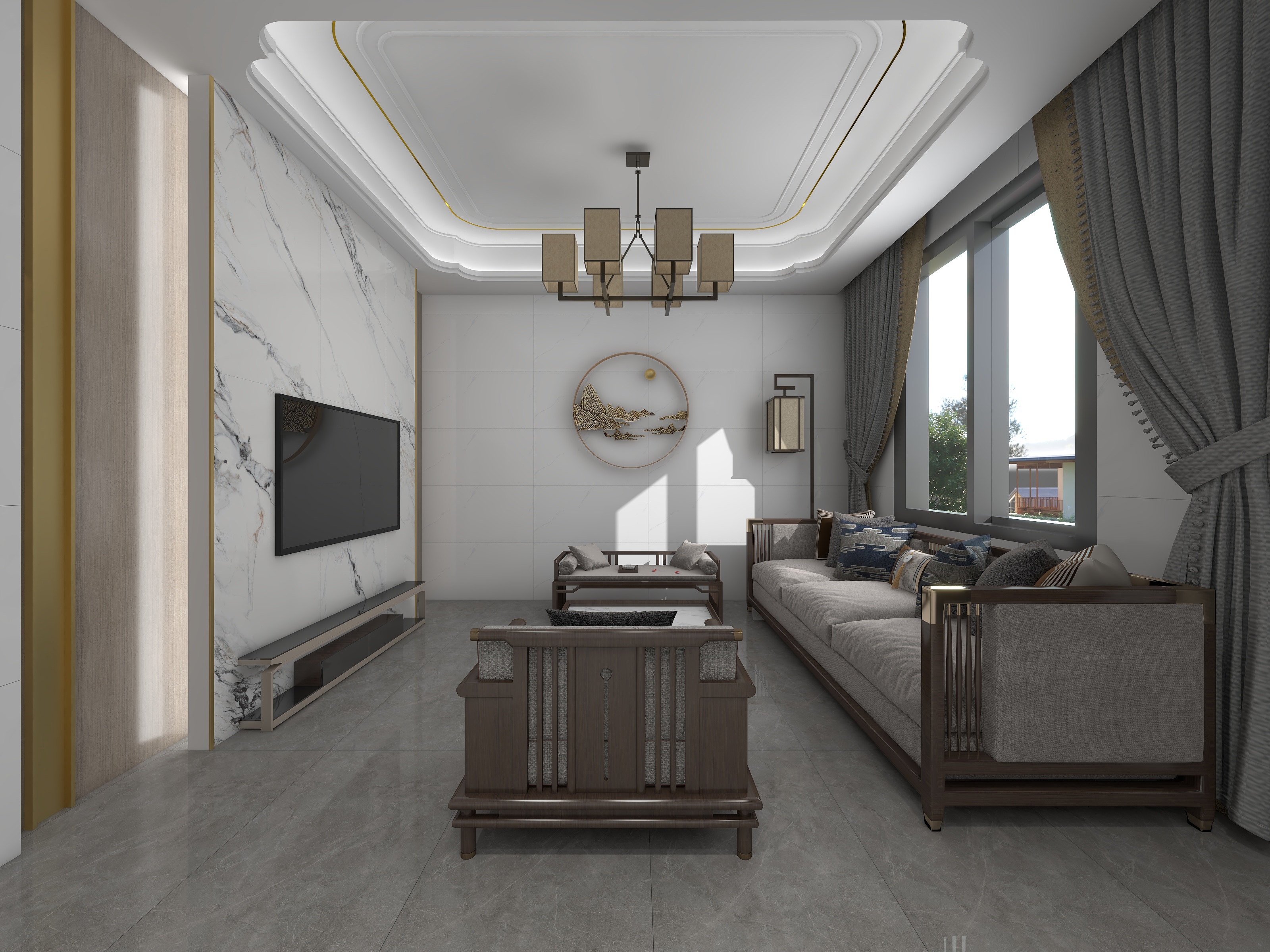 格莱斯刘晓阳-黄土矿别墅-新中式装修效果图