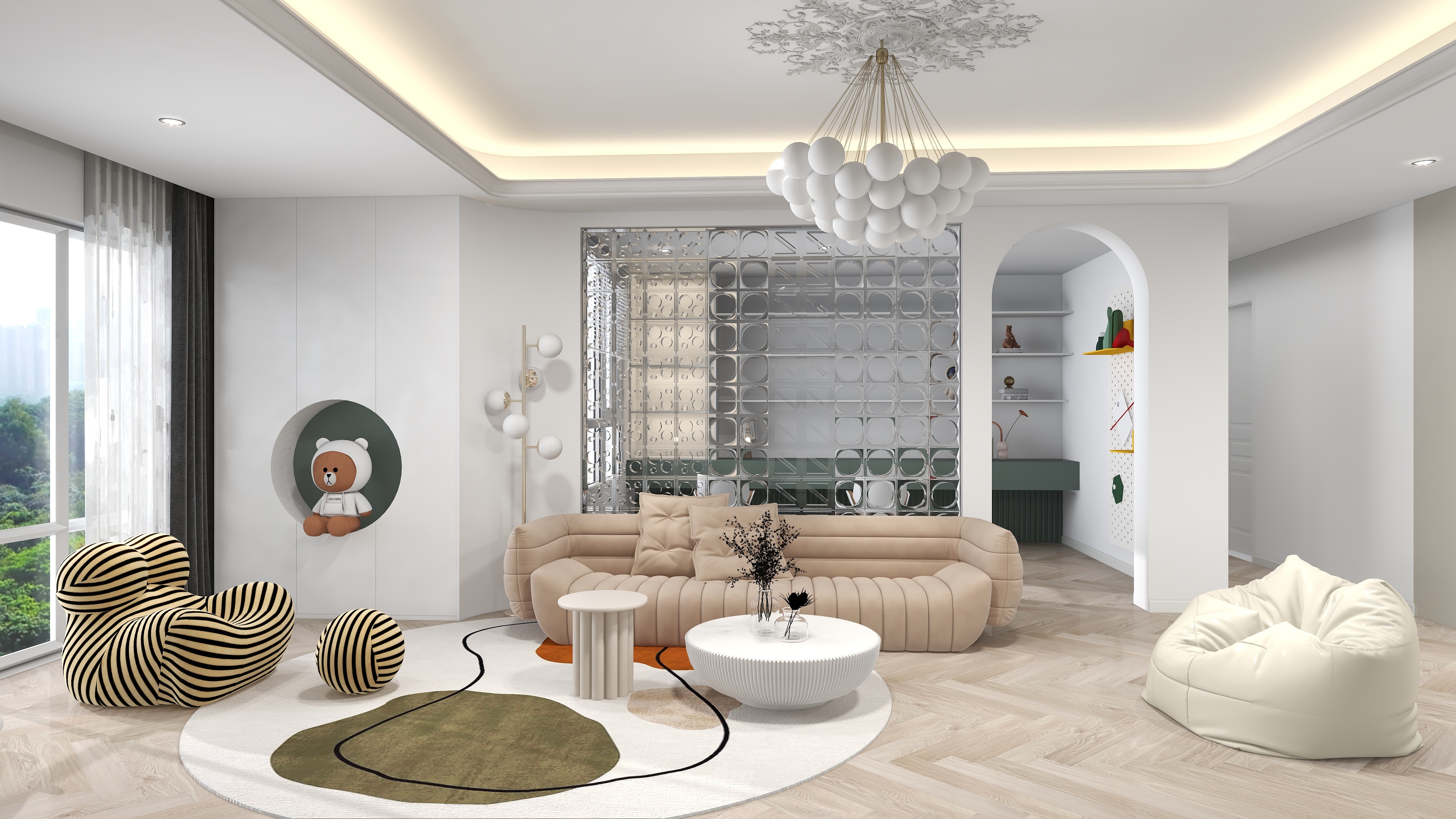 丽维家ezd-法式起居室-弧形产品与无醛板-装修设计方案