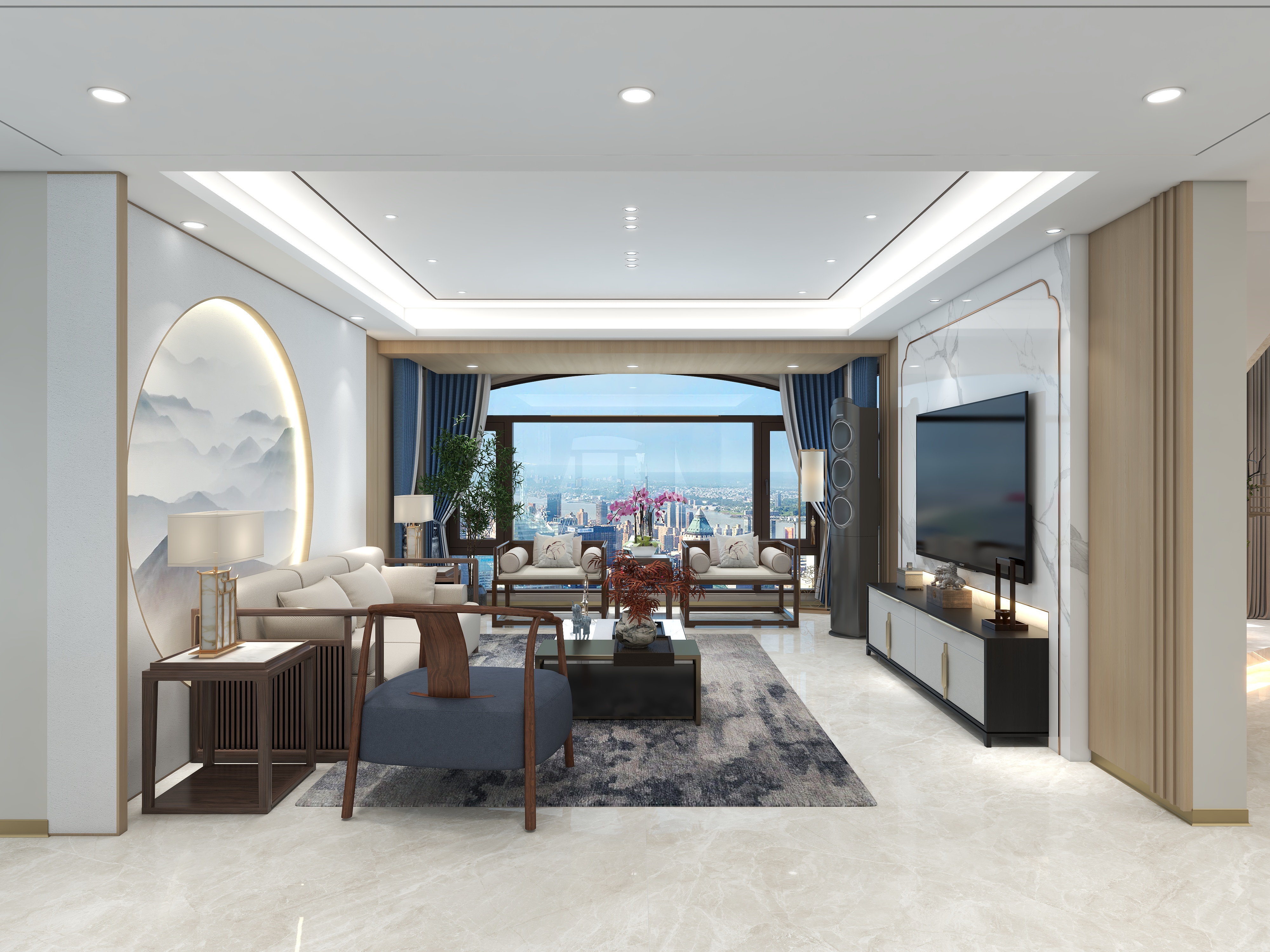 湛智华-现代中式复式307平装修效果图