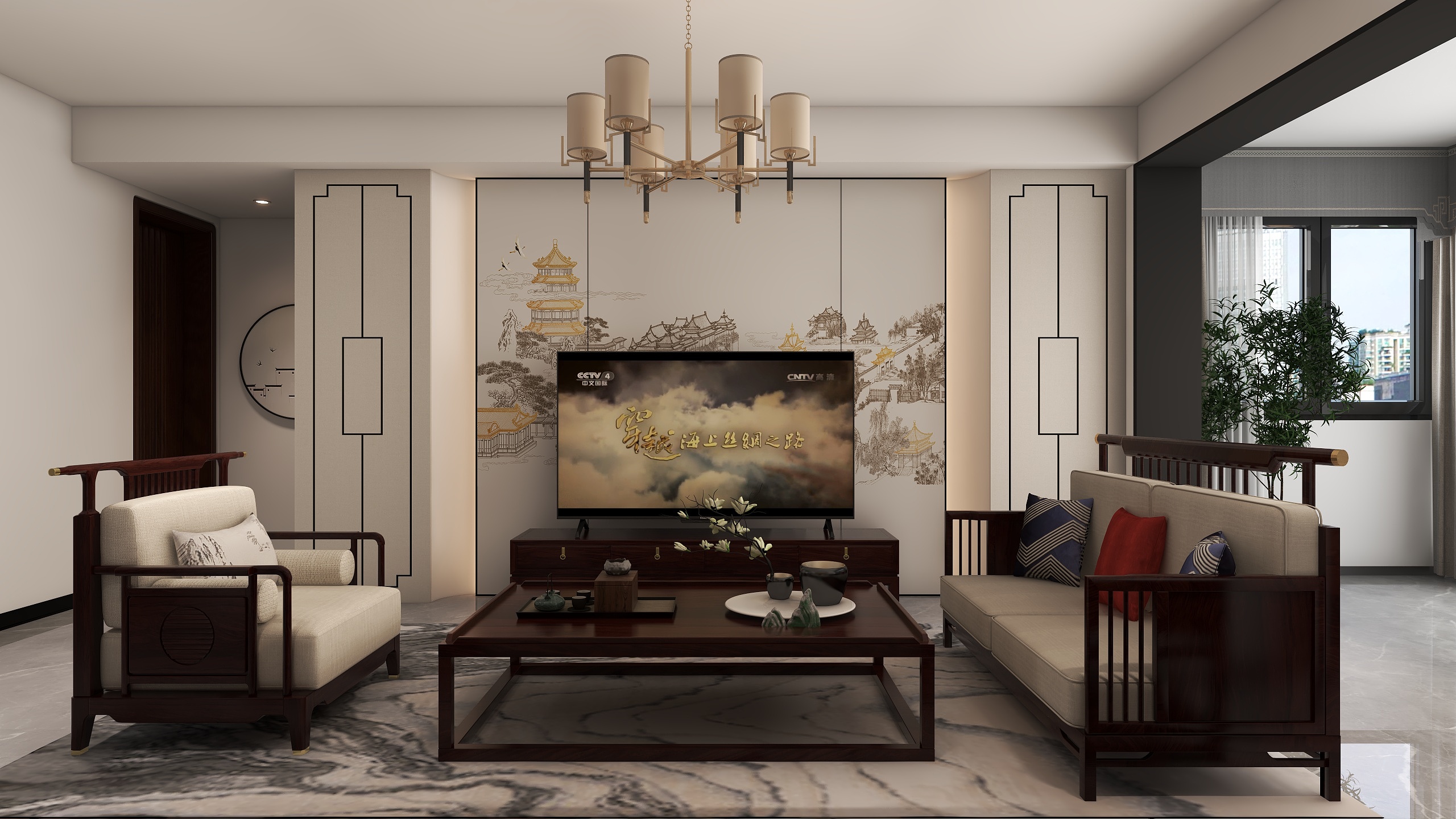 沐光|知行视觉设计工作室-阿东-新中式-《香茗》  120平3室装修效果图