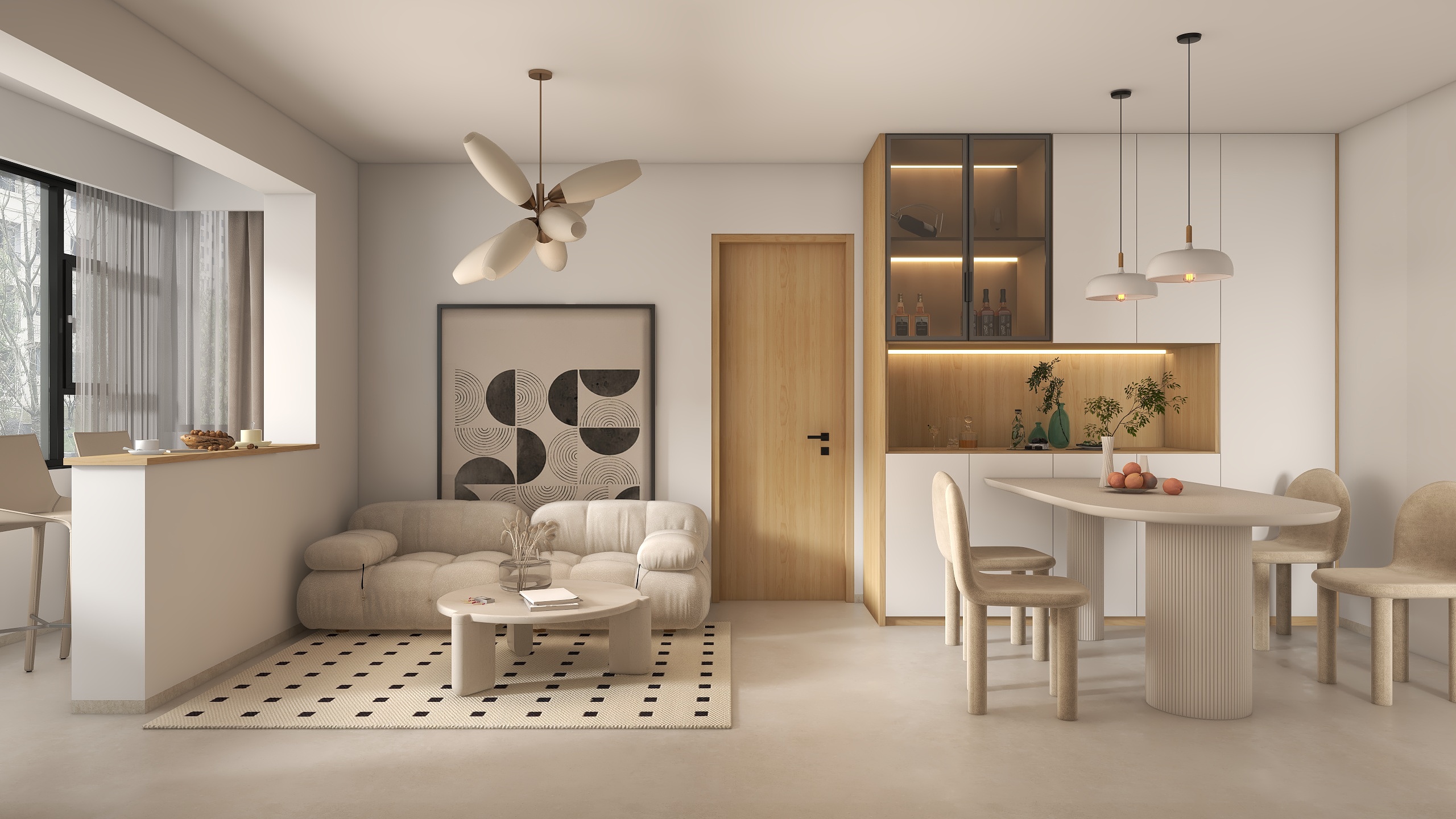 沐光|知行视觉设计工作室-阿东-奶油风 70平2室小套房装修效果图