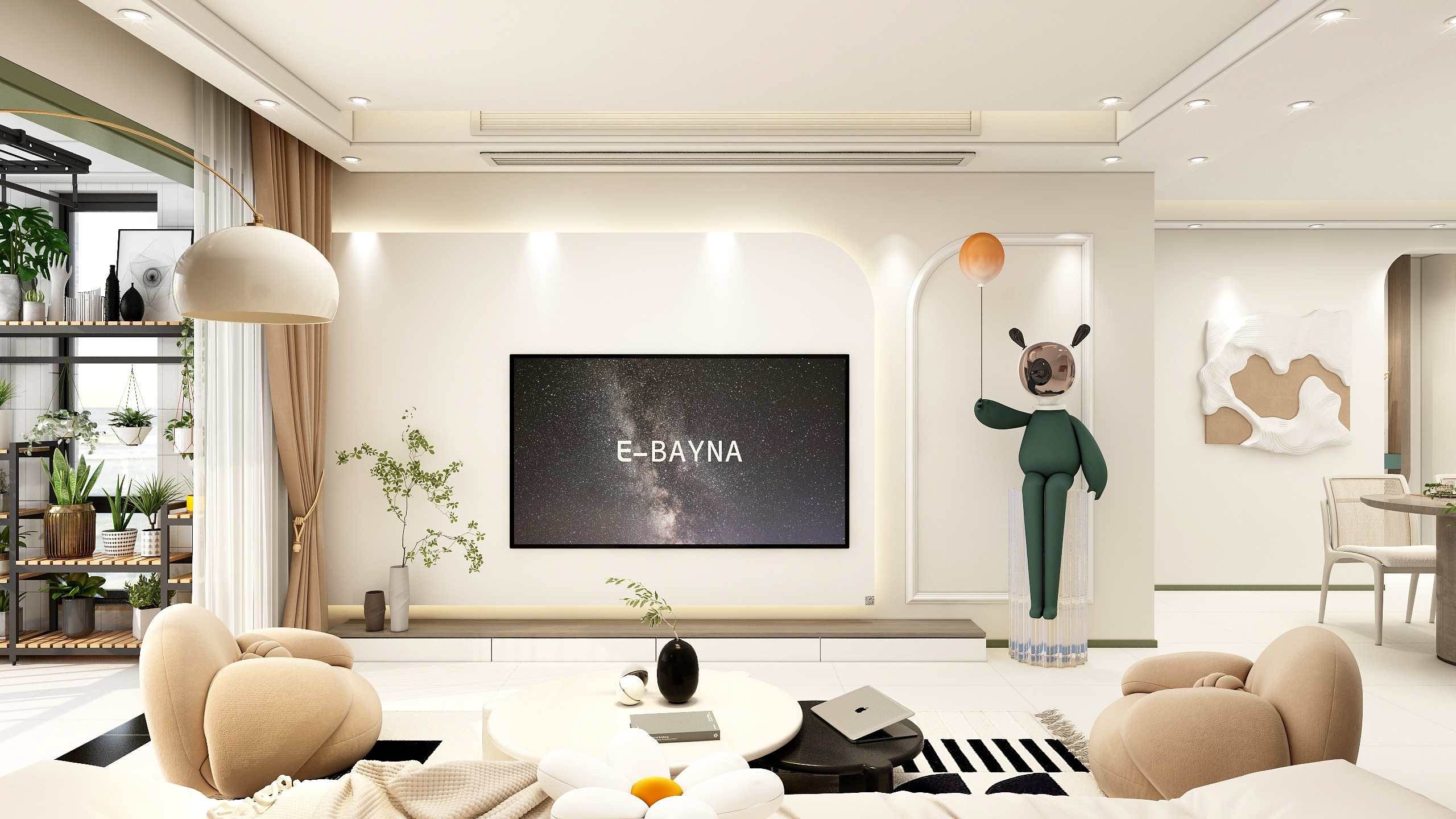 耽美娘-小三室清新奶油风-装修设计方案