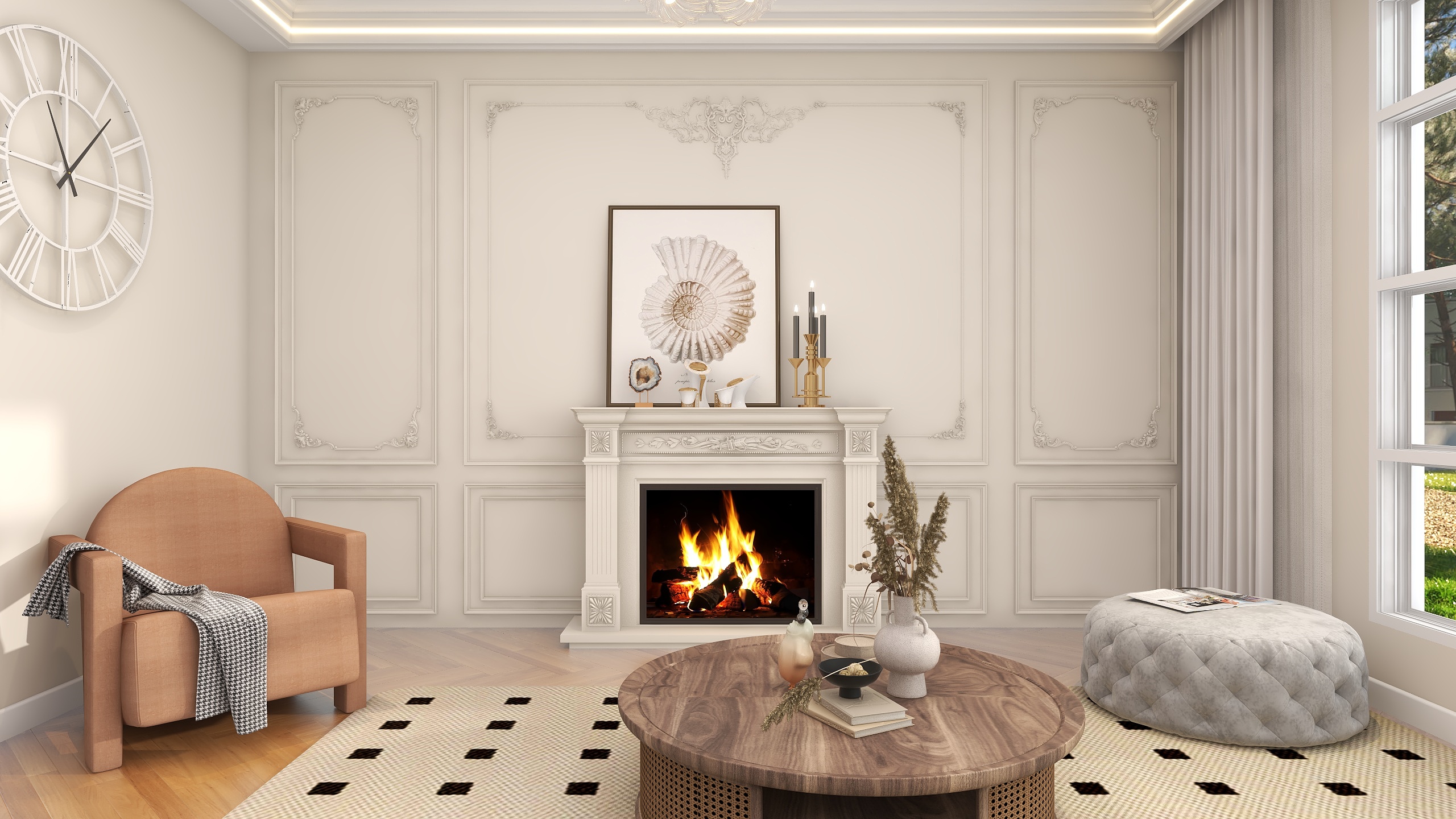 李青越-220平方法式奶油二层自建房装修效果图