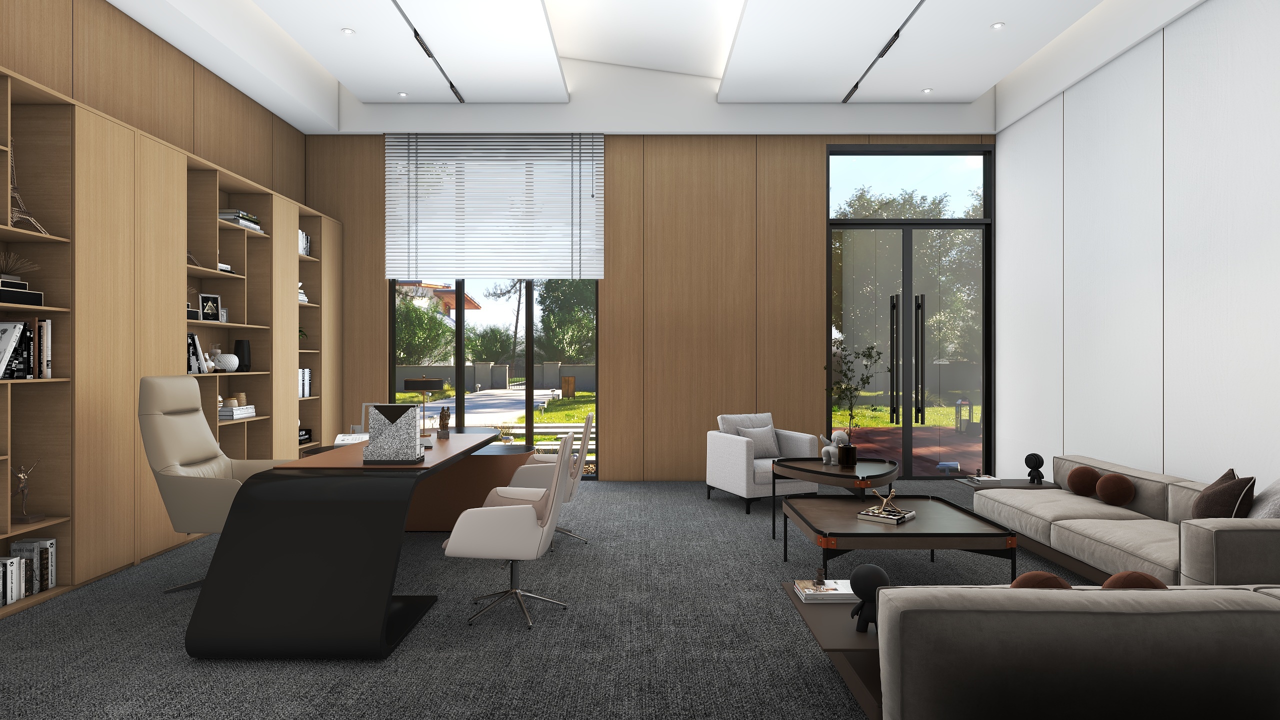 齐有贤-现代原木办公空间木饰面装修效果图