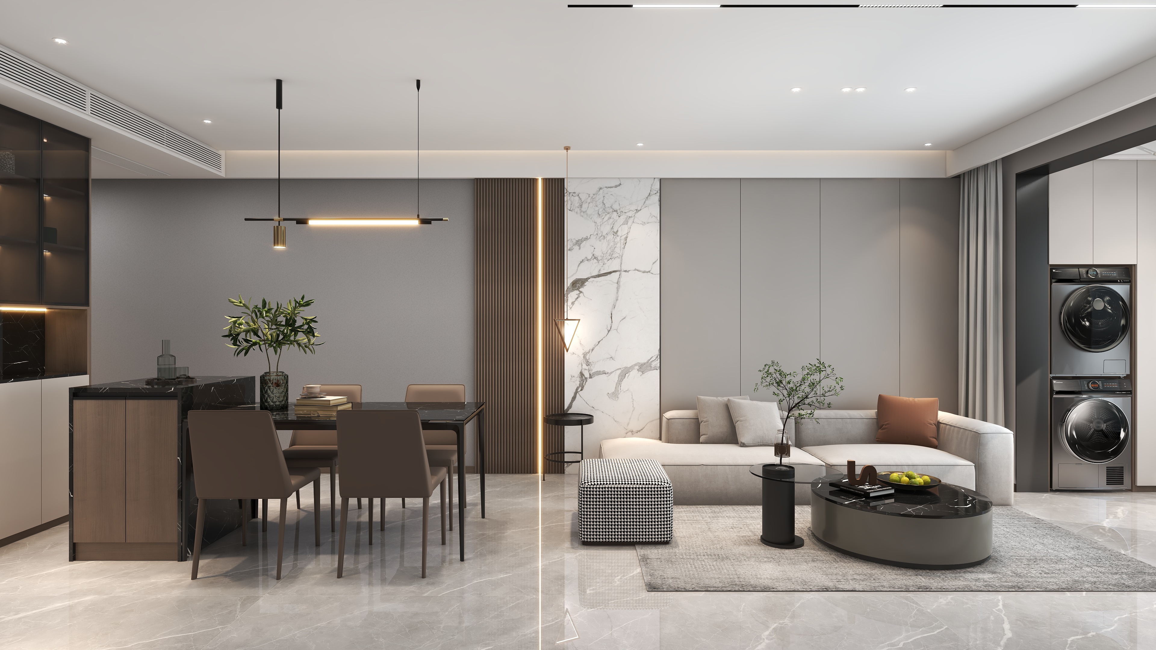 羽非设计-现代轻奢104㎡三居（含灯光材质）装修效果图