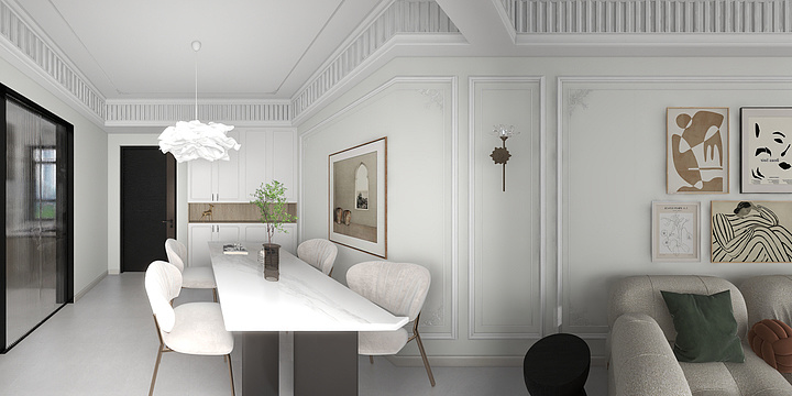 荆门首席设计-温泉新城98平方法式客餐厅-装修设计方案