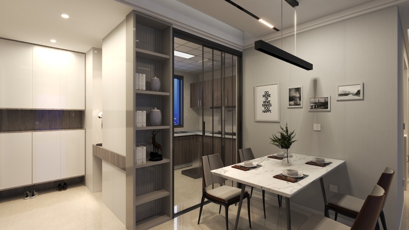 Modern Minimalist Dining Room with Gray Tone