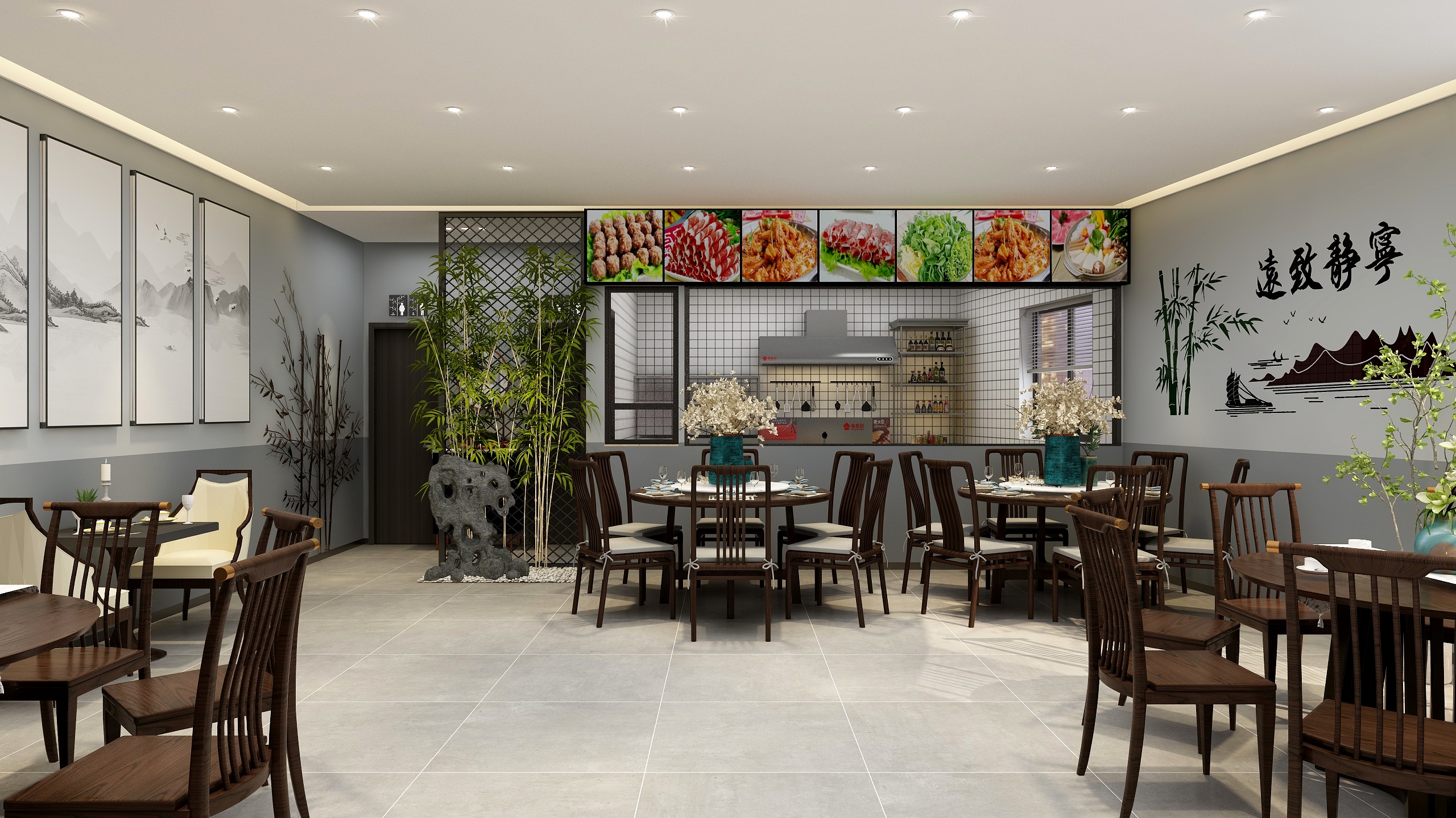 雨化石-新中风湘菜馆店装-装修设计方案