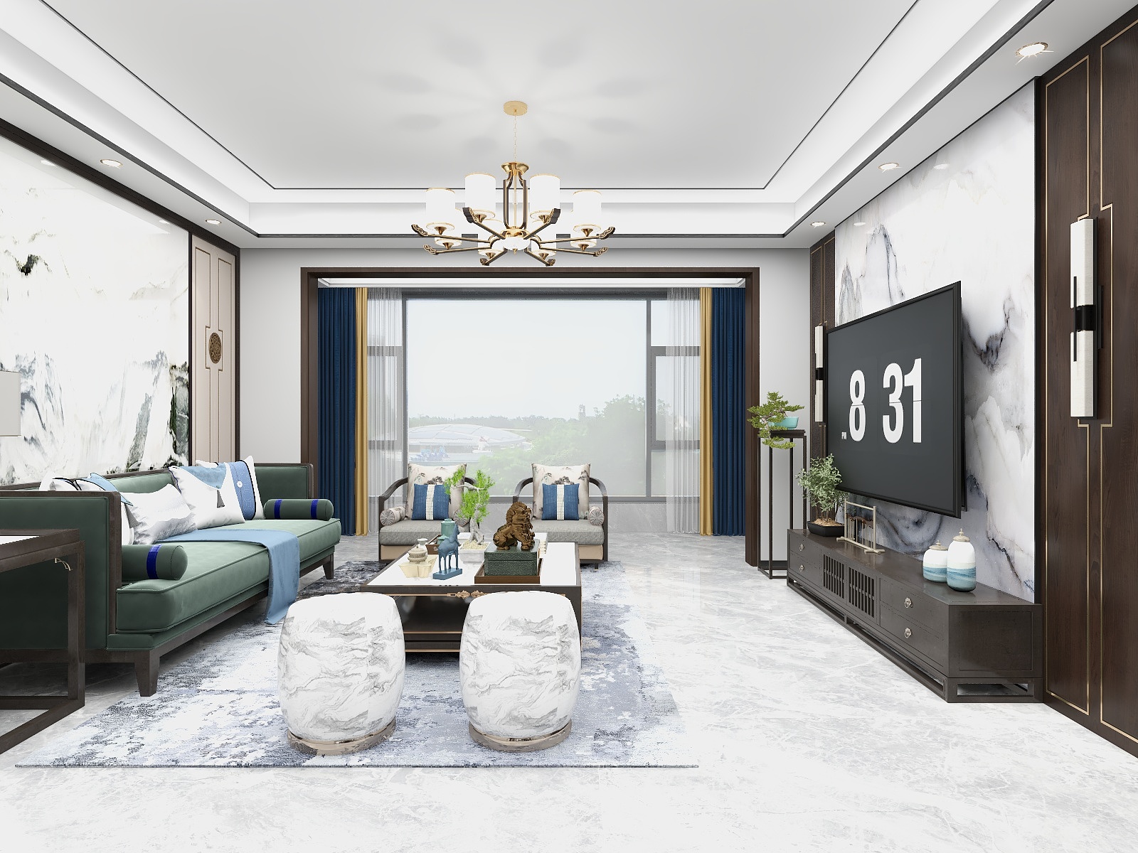 湛智华-新中式120平4房装修效果图