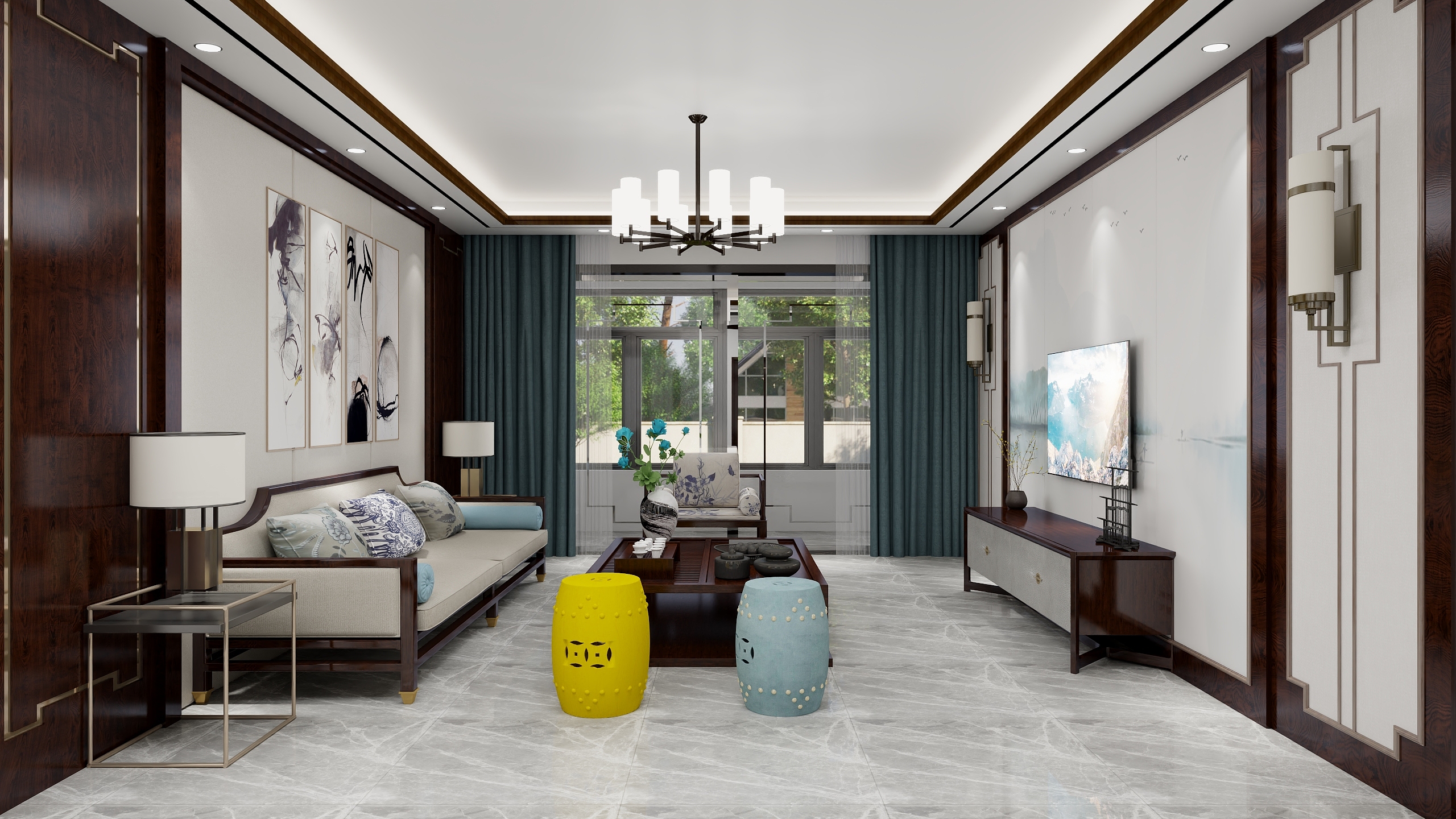 品筑设计|唐工-2019潍坊歌尔绿城新中式186m²四室装修效果图