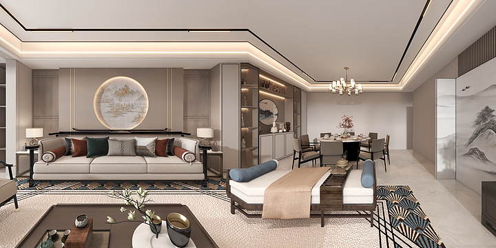 D-设计-新中式客餐厅-装修设计方案