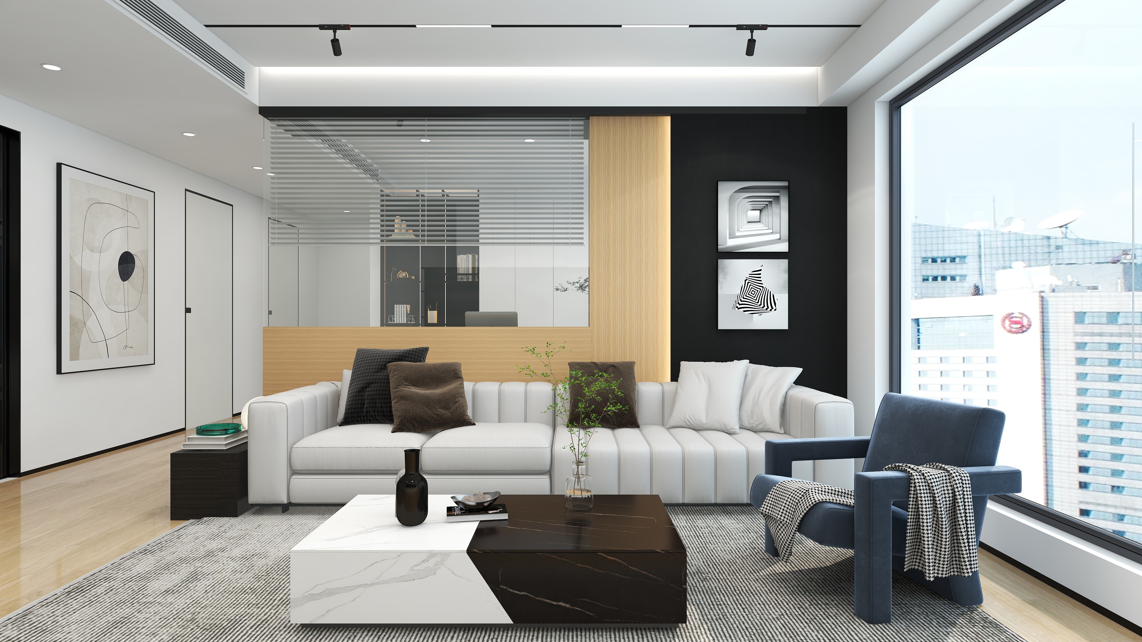 丽维家ezd-极简风-书房与起居室-装修设计方案