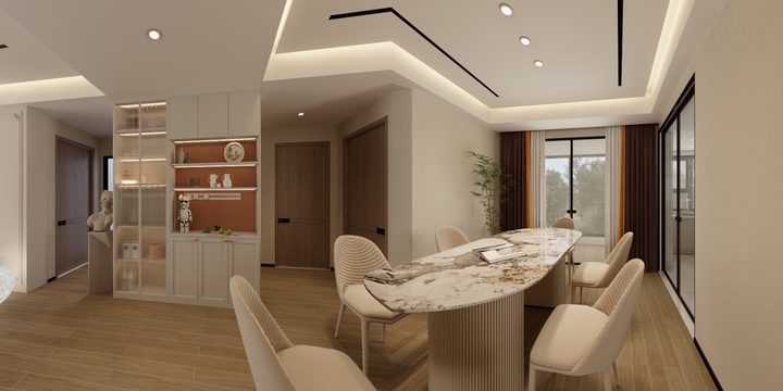 Mr阿燊-城南佳苑150㎡奶油风效果图-装修设计方案