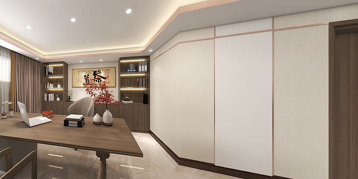 七月装饰设计部-新景花园·典藏酒业 总经理办公室办公室效果图-装修设计方案