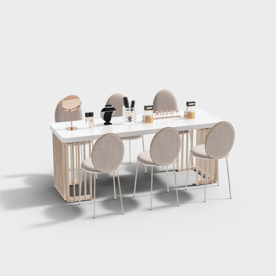 Nail Salon Tables and Chairs 3D Model in Stylish Gray
